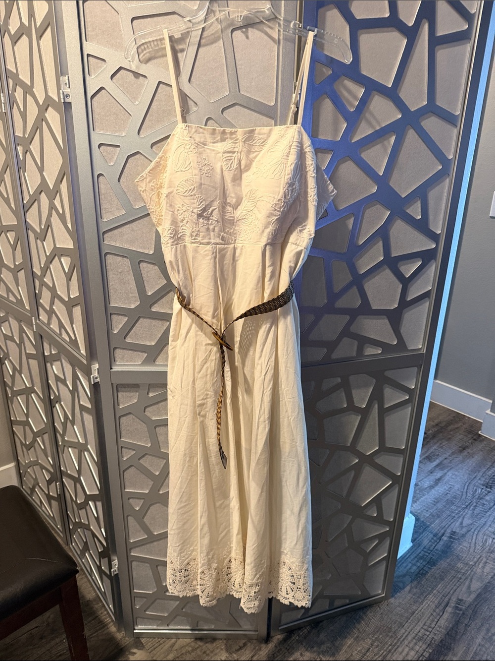Rebellion Cream Spaghetti-Strap Maxi Dress with Embroidered Bodice